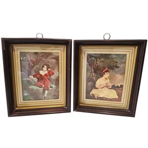 Set of Vintage Rennaissance Portraits Framed Convex Glass The Red Boy Victorian